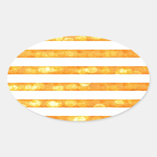 Sticker Ovale Rayures Bokeh Orange Et Blanc