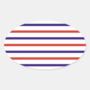 Sticker Ovale Rayures rouges blanches et bleues