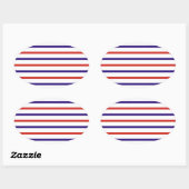 Sticker Ovale Rayures rouges blanches et bleues (Feuille)
