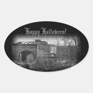 Sticker Ovale Receiving Tomb Ruin Happy Halloween