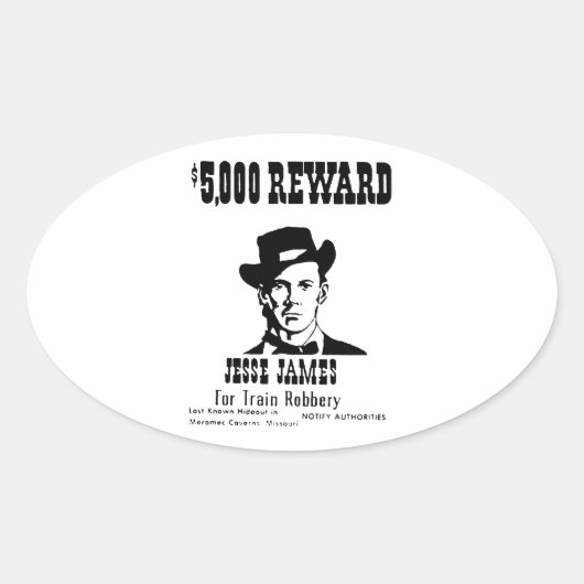 Sticker Ovale Recherché Jesse James (Devant)