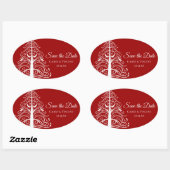 Sticker Ovale Red Christmas Tree Winter Wedding Enregistrer la d (Feuille)