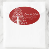 Sticker Ovale Red Christmas Tree Winter Wedding Enregistrer la d (Sac)