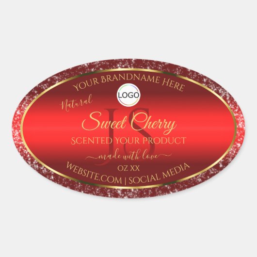 Sticker Ovale Red Gold Logo Initiales Parties scintillant Étoile (Devant)