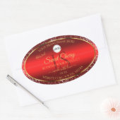 Sticker Ovale Red Gold Logo Initiales Parties scintillant Étoile (Enveloppe)