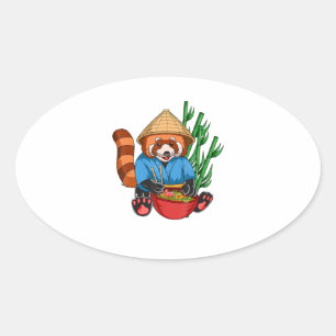 Sticker Ovale Red Panda Ramen Cook Hommes Femmes Ramen Racoon