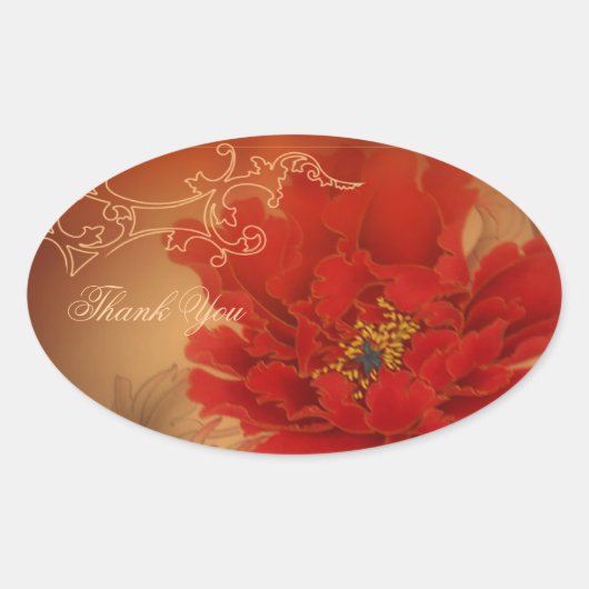 Sticker Ovale Red Peony Happiness mariage chinois merci (Devant)