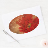 Sticker Ovale Red Peony Happiness mariage chinois merci (Enveloppe)