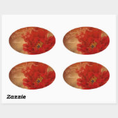 Sticker Ovale Red Peony Happiness mariage chinois merci (Feuille)