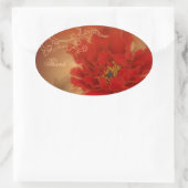 Sticker Ovale Red Peony Happiness mariage chinois merci (Sac)