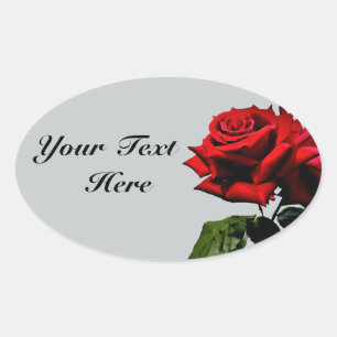 Sticker Ovale Red Rose sur Grey Anniversaire