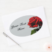 Sticker Ovale Red Rose sur Grey Anniversaire (Enveloppe)