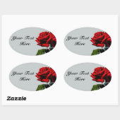 Sticker Ovale Red Rose sur Grey Anniversaire (Feuille)