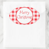 Sticker Ovale Red White Check Whimsical MERRY CHRISTMAS (Sac)