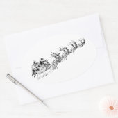 Sticker Ovale Reindeer Tirant Père Noël Sleigh . (Enveloppe)