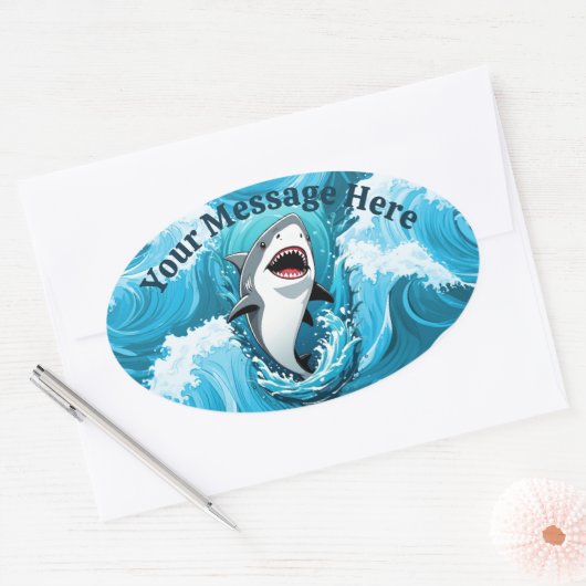 Sticker Ovale Rejoignez-nous pour un requin mordant (Enveloppe)