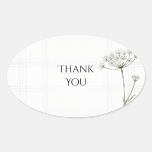 Sticker Ovale Remerciement de mariage au fenouil Tartan blanc