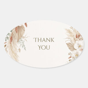 Sticker Ovale Remerciement de mariage Bohème Pampas Coquillage