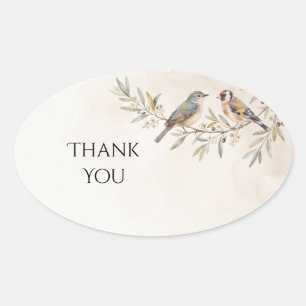 Sticker Ovale Remerciement de mariage Branche d'olivier Oiseau c