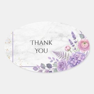 Sticker Ovale Remerciement de mariage en marbre lavande or rose