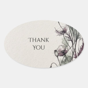 Sticker Ovale Remerciement de mariage floral au coquelicot mauve