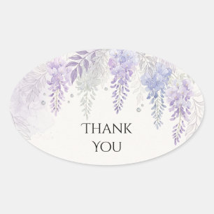 Sticker Ovale Remerciement de mariage floral de glycine lilas
