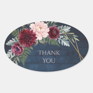 Sticker Ovale Remerciement de mariage floral rustique Bourgogne
