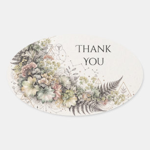 Sticker Ovale Remerciement de mariage Fougère Fleur sauvage neut