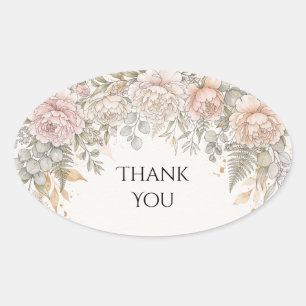Sticker Ovale Remerciement de mariage Pivoine Rose Pâle