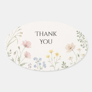 Sticker Ovale Remerciement Fleur de Champ Pastel