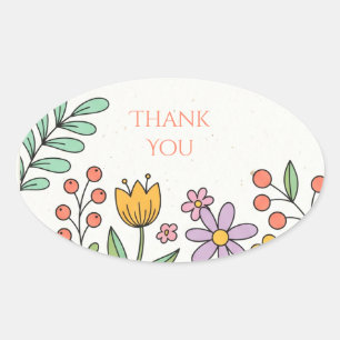 Sticker Ovale Remerciement Floral Folklorique Enjoué