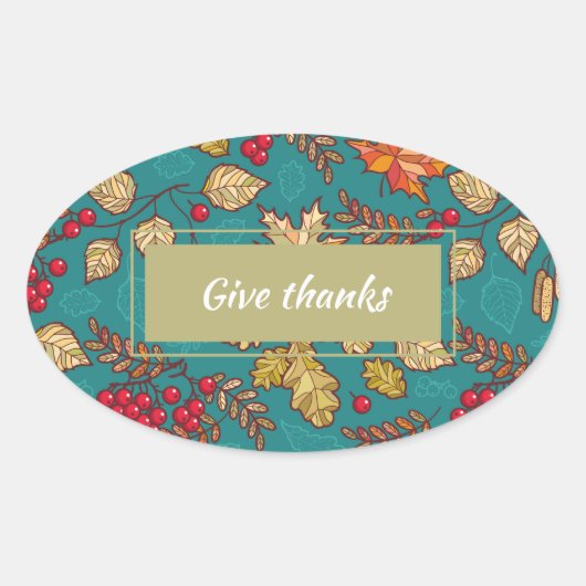 Sticker Ovale Remerciements Fall Leaves Motif Thanksgiving (Devant)