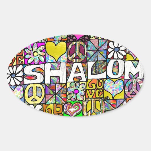 Sticker Ovale Retro 60s Psychedelic Shalom LOVE (Devant)