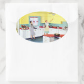 Sticker Ovale Rétro Housewives en cuisine (Sac)