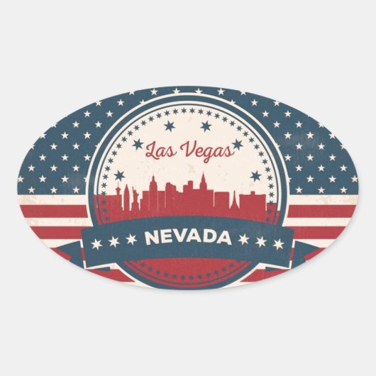 Sticker Ovale Retro Las Vegas Skyline (Devant)