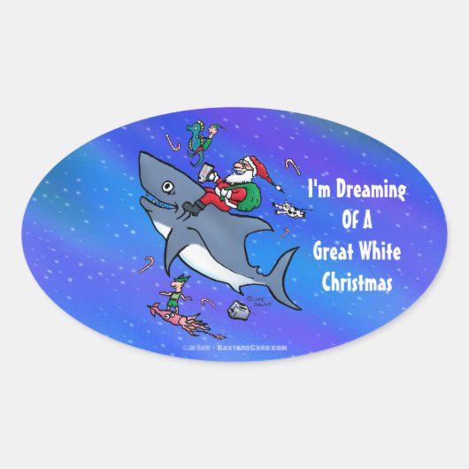 Sticker Ovale Rêver D'Un Grand Noël De Requin Blanc (Devant)