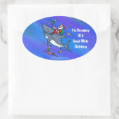 Sticker Ovale Rêver D'Un Grand Noël De Requin Blanc (Sac)