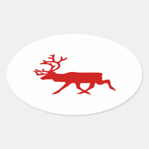 Sticker Ovale Rindeer rouge / Silhouette caribou