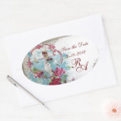 Sticker Ovale ROMANTICA MONOGRAM, Enregistrer la date, Blanc (Enveloppe)