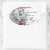 Sticker Ovale ROMANTICA MONOGRAM, Enregistrer la date, Blanc (Sac)