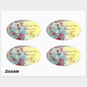 Sticker Ovale ROMANTICA MONOGRAM, Enregistrer la date, Jaune (Feuille)