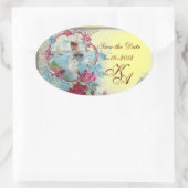 Sticker Ovale ROMANTICA MONOGRAM, Enregistrer la date, Jaune (Sac)