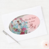 Sticker Ovale ROMANTICA MONOGRAM, Enregistrer la date, rose (Enveloppe)