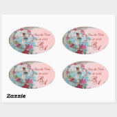 Sticker Ovale ROMANTICA MONOGRAM, Enregistrer la date, rose (Feuille)