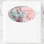 Sticker Ovale ROMANTICA MONOGRAM, Enregistrer la date, rose (Sac)