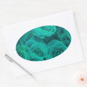 Sticker Ovale Romantique élégant turquoise - roses verts (Enveloppe)