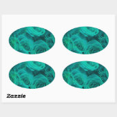 Sticker Ovale Romantique élégant turquoise - roses verts (Feuille)