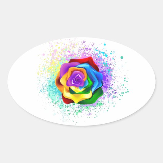 Sticker Ovale Rose arc-en-ciel coloré (Devant)
