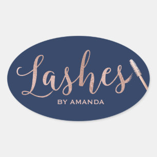Sticker Ovale Rose de maquillage Lashes Gold Script Marine