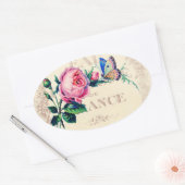 Sticker Ovale Rose et papillon sur l'antique parfum français éti (Enveloppe)